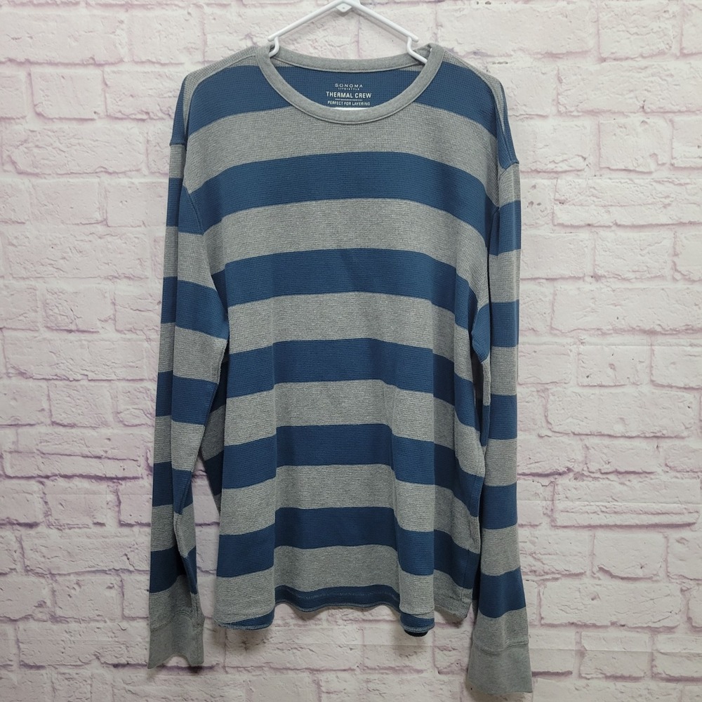 Sonoma Life + Style Thermal Crew Striped Sweater Mens XXL Waffle Knit Gorp Indie